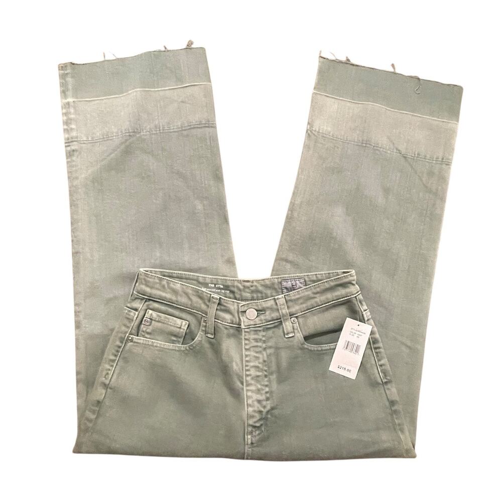 NWT Adriano Goldschmied Etta eans Womens 28x25 Green USA Wide Leg Denim AG $215